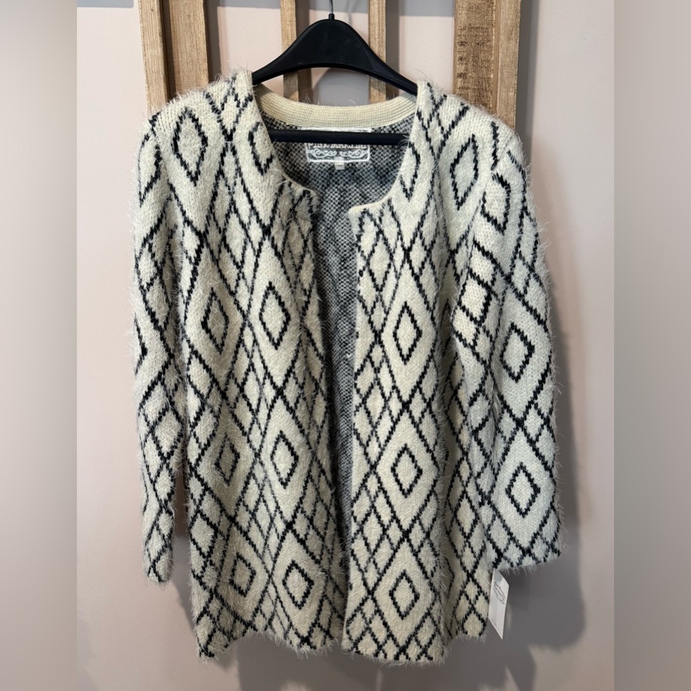 Pink Martini Medium Open Cardigan Black / Off White Diamond
